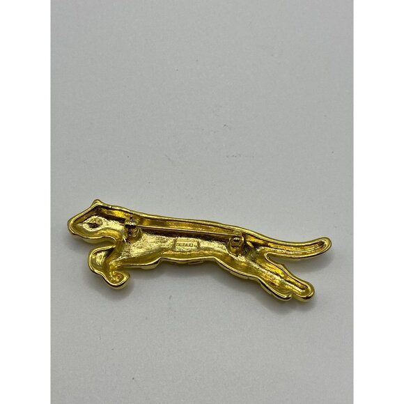 Vintage Trifari Gold-Tone Leopard Brooch Pin With Green Rhinestone Eye J0249 - Picture 9 of 13